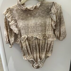 kate quinn Cream-Beige Textured Ruffle Romper